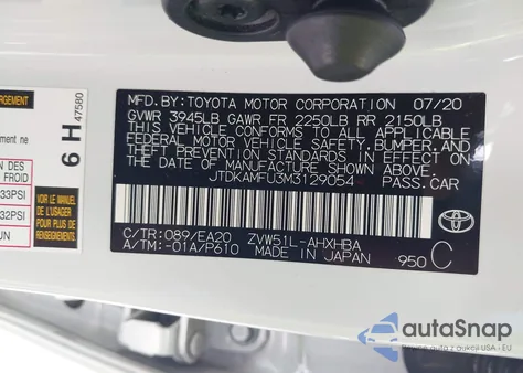 2021 Toyota Prius 2020 Edition z USA, uszkodzony, nr VIN JTDKAMFU3M3129054